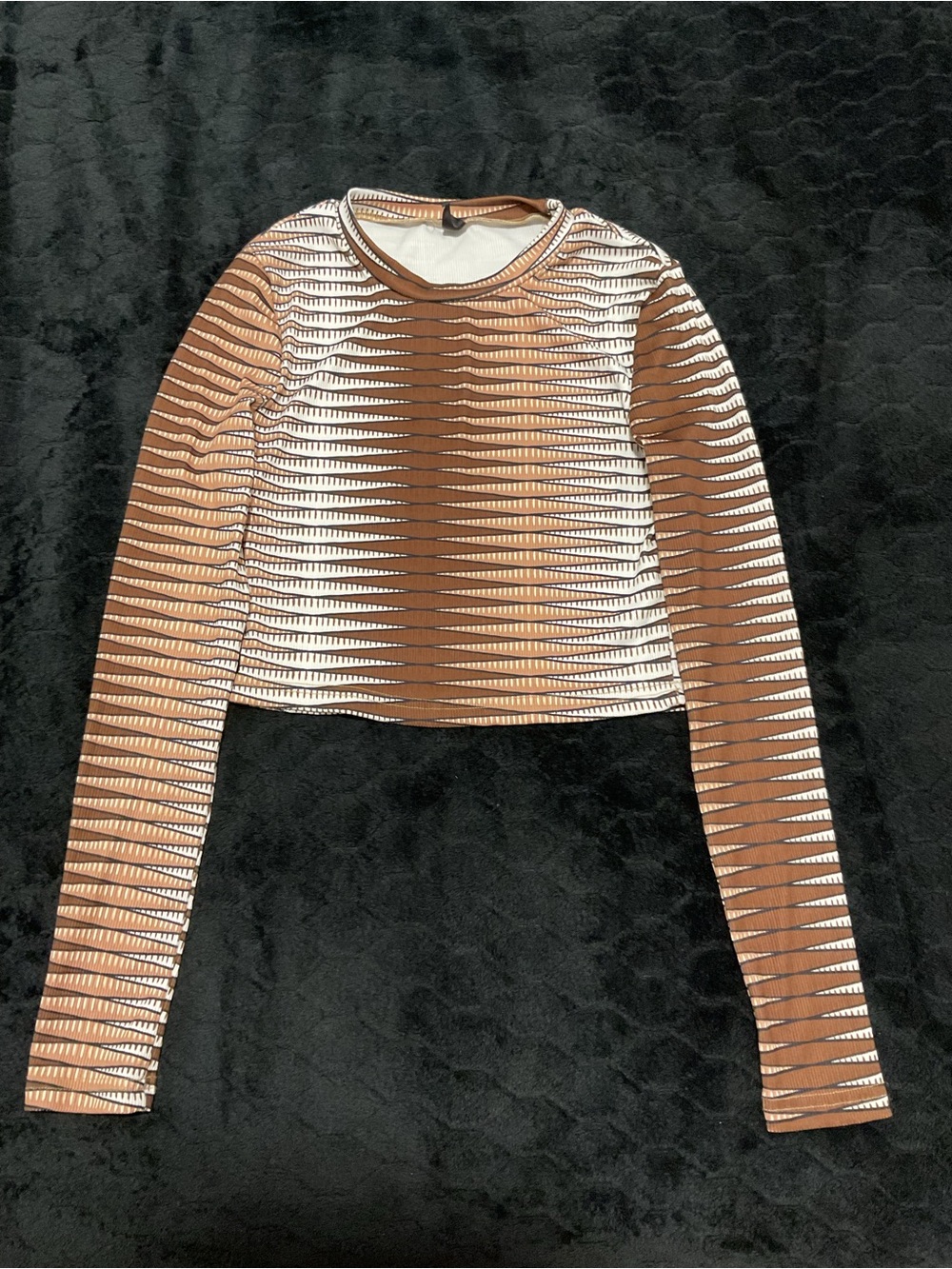 SHEIN Brown & White Striped Long Sleeve Crop Top